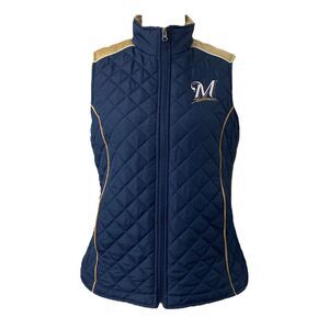Milwaukee Brewers Women’s Quilted Vest Jacket Blue MLB Carl Banks Size Medium